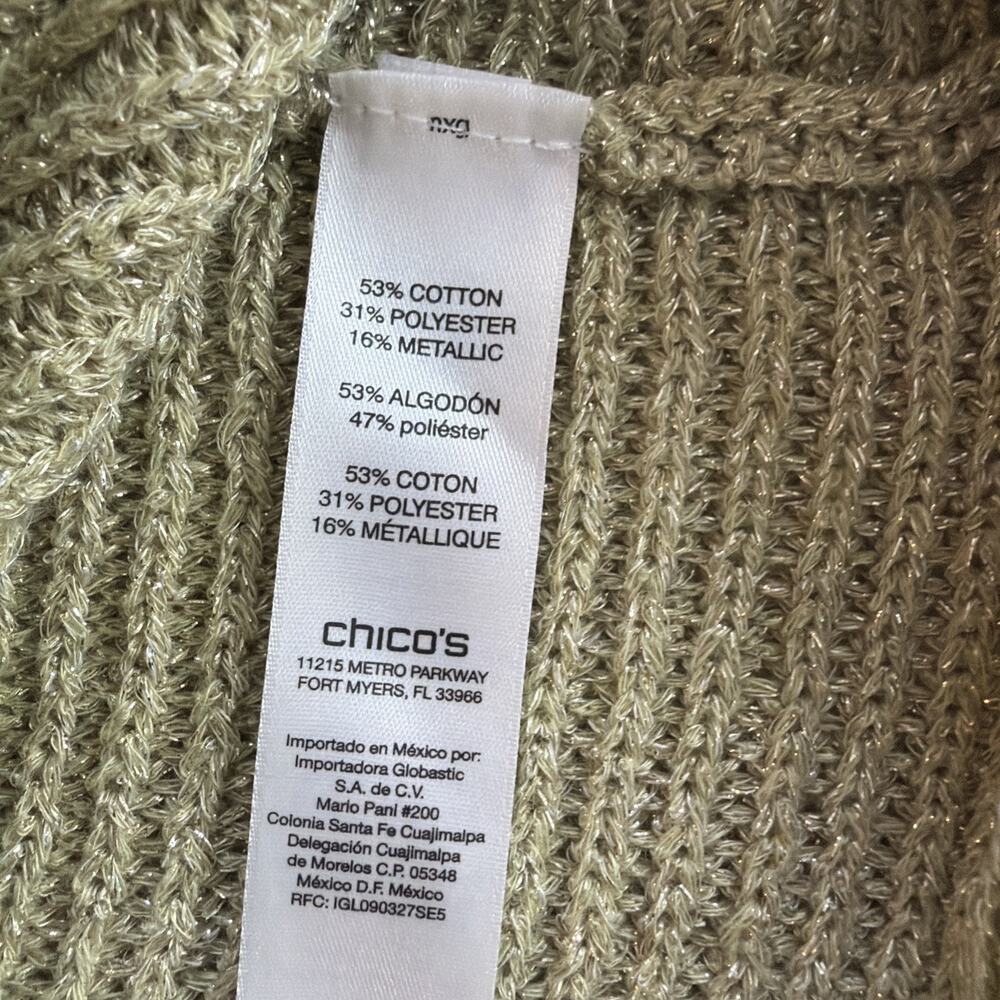 Chico's 2 Large shannon shine Metallic party Sweater Pullover Green festival NWT - Picture 10 of 14